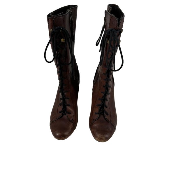Women’s FOSSIL Leather Boots Size 7 Steampunk Lace Up Heels - Picture 4 of 15